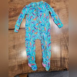Posh peanut bamboo lisa frank dancing dolphins ruffle butt footie zip onsie